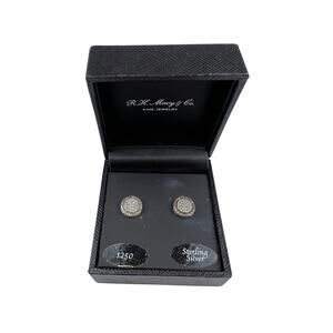 Macy's Sterling Silver Pierced Earrings Diamond Chip 1/5ct Halo NWT $250